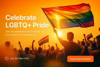 Dynamic Pride Parade Scene with Rainbow Flags