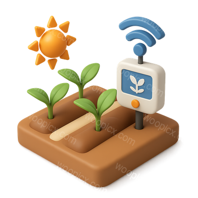 3D Agriculture Icon with Sun and Sensor in Isometric View