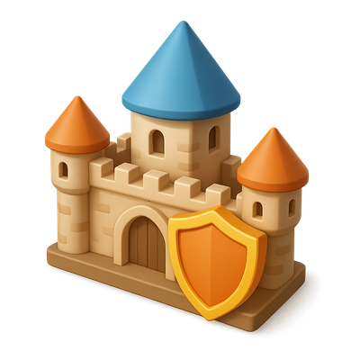Colorful 3D Guild Icon Featuring a Castle and Shield