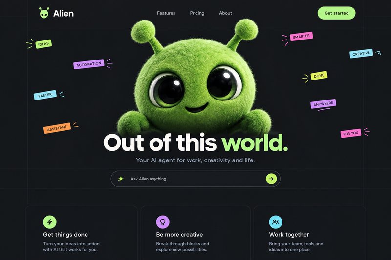 AI alien landing page design