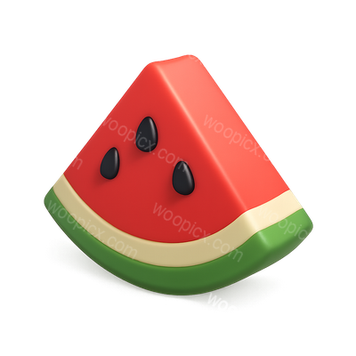 Stylized 3D Watermelon Slice Icon with Isometric View