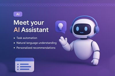 3D AI Assistant Landing Page Design with Features Overview