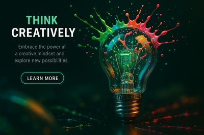 Creative Light Bulb with Colorful Paint Explosion on Black Background