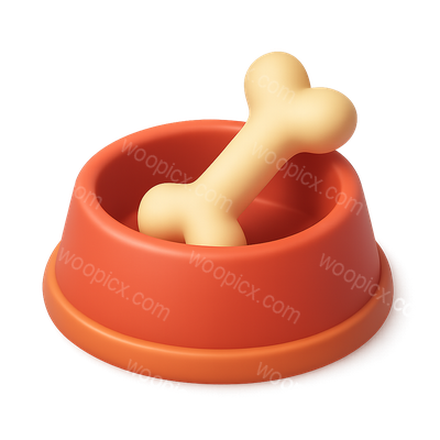 3D Pet Food Bowl Icon with Bone Design