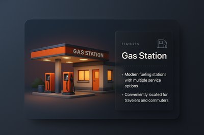 3D Gas Station Illustration with Integrated Design Elements