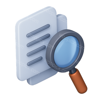 3D Document Magnifier Icon with Isometric View