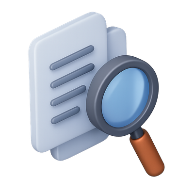 3D Document Magnifier Icon with Isometric View