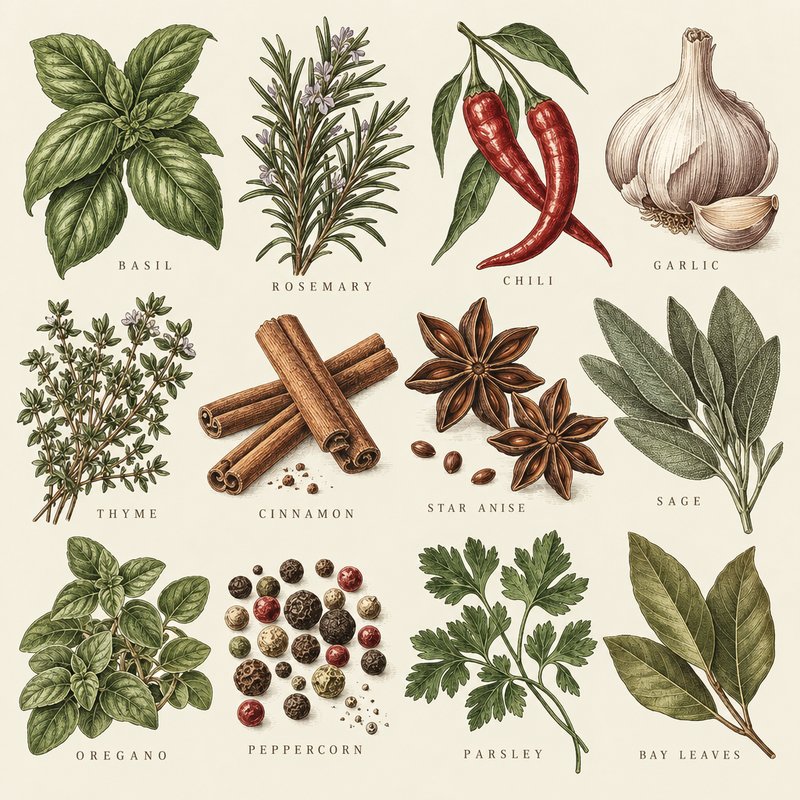 Herbs and spices design elements