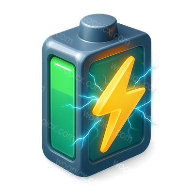 Stylized 3D Charging Battery Icon with Lightning Effect