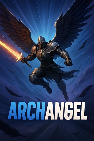 Dynamic Archangel Illustration with Bold Typography