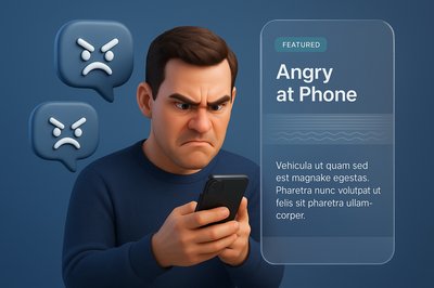 Man Angrily Staring at Phone with Chat Bubbles