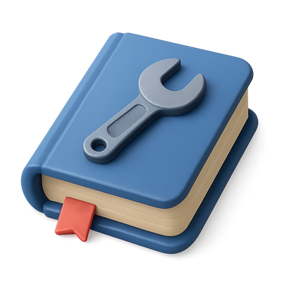 3D Icon of a Book with a Wrench on Top