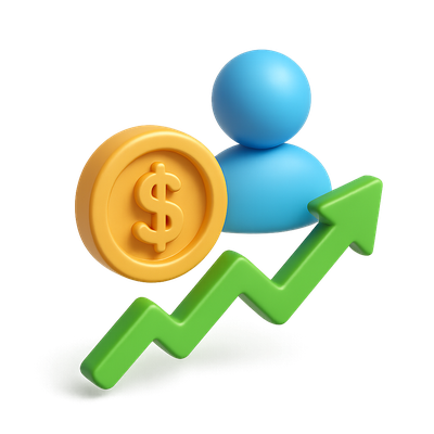 3D Icon Representing Customer Lifetime Value with Graph