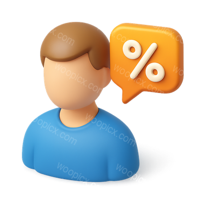 3D Chat Icon with Percentage Symbol in Isometric View