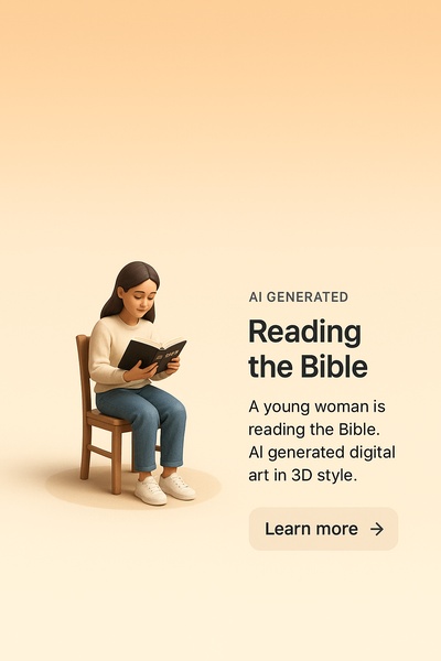 Young Woman Reading the Bible in a 3D Scene