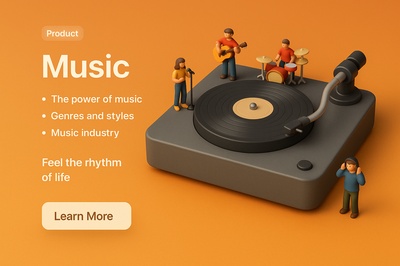 Vibrant 3D Miniature Music Scene with Characters