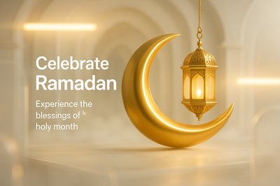 Elegant Ramadan Celebration Graphic with Lantern and Crescent Moon