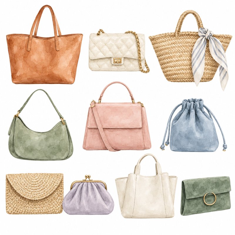 watercolor handbag design elements