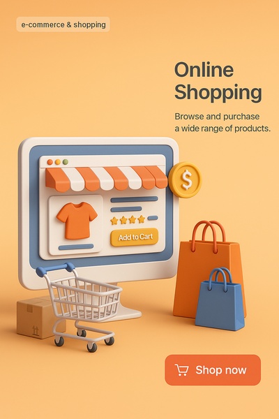 3D E-commerce Illustration for Online Shopping