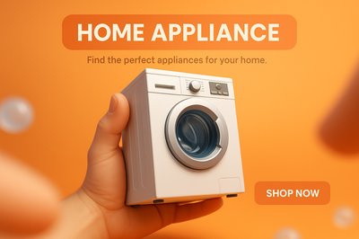 Modern Home Appliance Promotion with Washing Machine Graphic