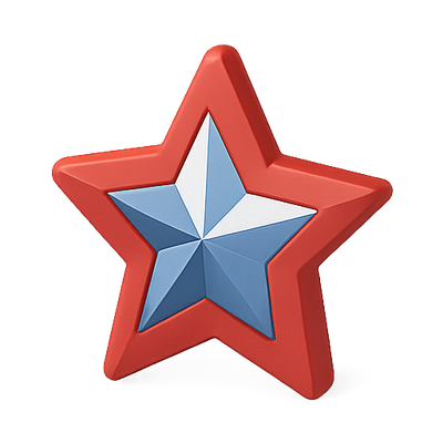 Three-Dimensional Star Icon with Red and Blue Colors