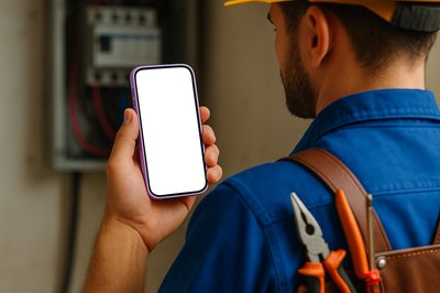 Electrician Holding Purple Phone in Dynamic Shot