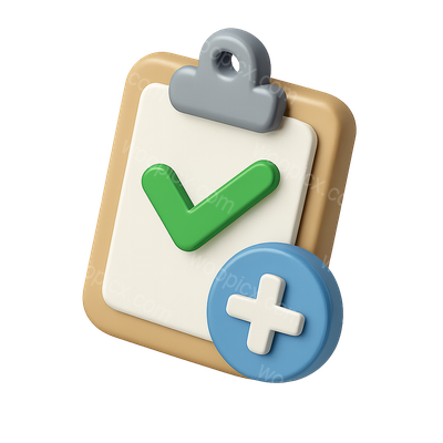 3D Checkmark Icon on Clipboard in Isometric View