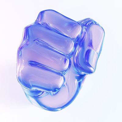 Stylized 3D Glass Fist Sculpture in Blue