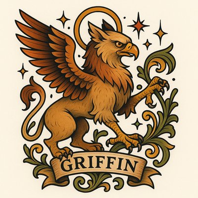 Illustrative Griffin Design with Ornamental Elements