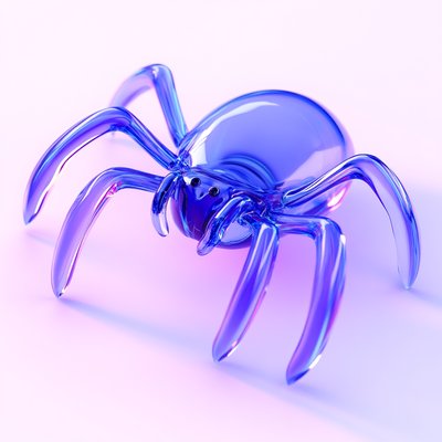 3D Rendered Transparent Spider Figurine with Blue Tint