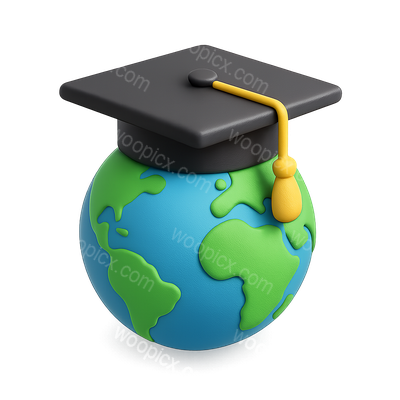 3D Graduation Globe Icon with Cap and Isometric Design