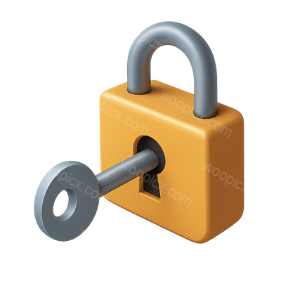 3D Lock Key Icon with Isometric Perspective