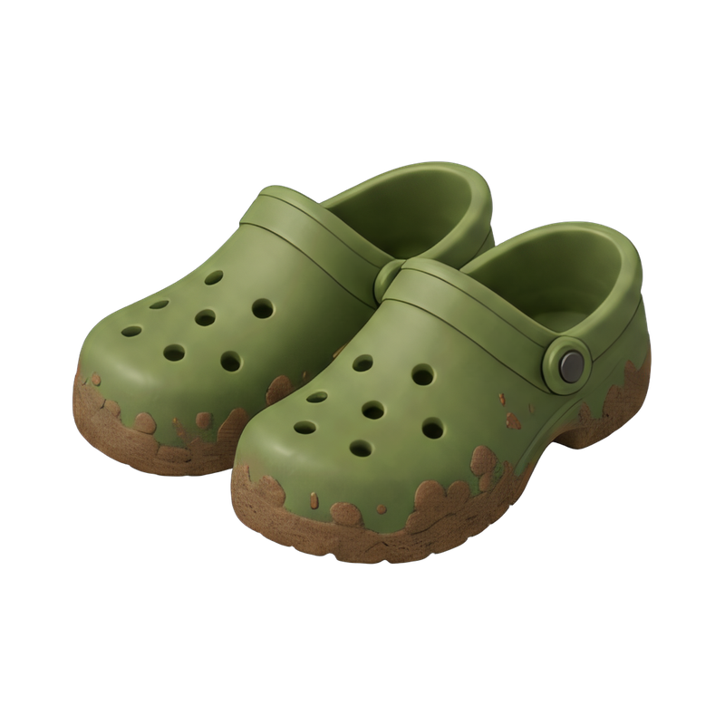 muddy garden clogs in use