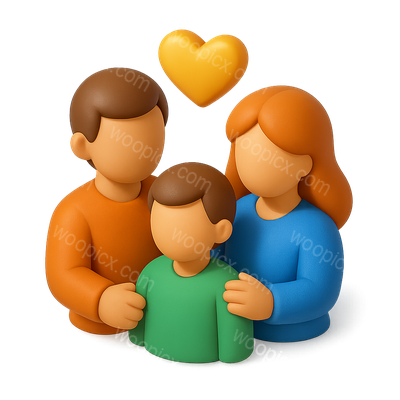 3D Foster Care Family Icon with Heart Symbol