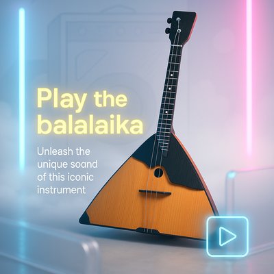 3D Render of a Balalaika with Play Button for Interactive Experience