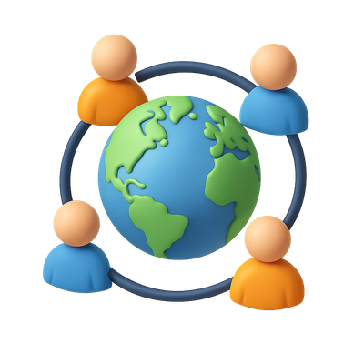 3D Icon of Global Connectivity with People Around the Globe