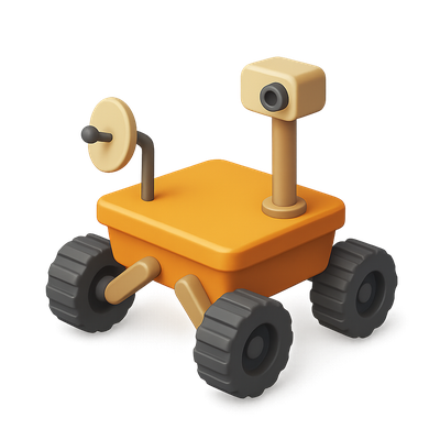 3D Mars Rover Icon with Wheels and Transparent Background