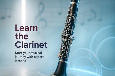 Promotional Graphic for Clarinet Lessons Featuring a Clarinet