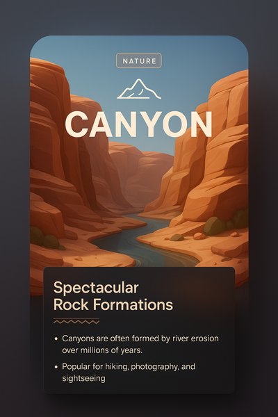 3D Canyon Web Composition with Text Blocks