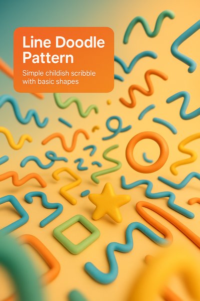 Colorful Line Doodle Pattern with Basic Shapes