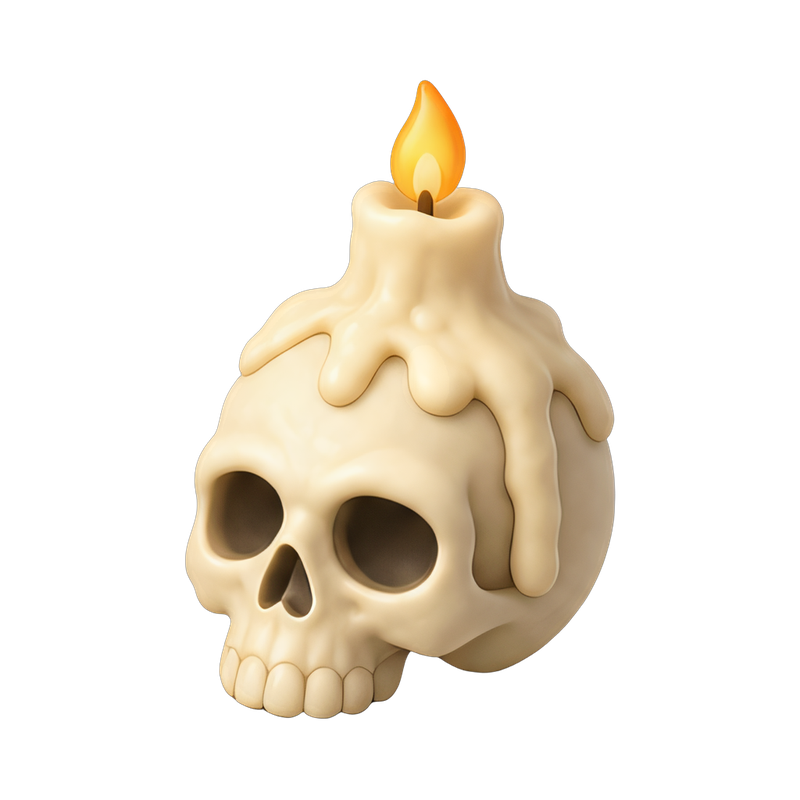 melted candle on skull