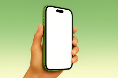 Green Phone Held Against Gradient Background