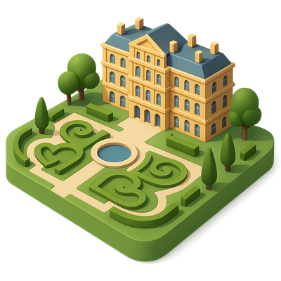 Stylized 3D Icon of Versailles Gardens with Palace