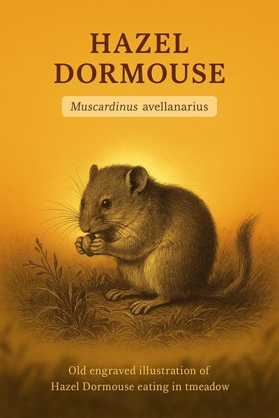 Vintage Illustration of Hazel Dormouse in a Meadow Setting