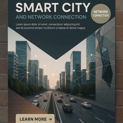 Smart City Concept with Network Connections and Realistic Design
