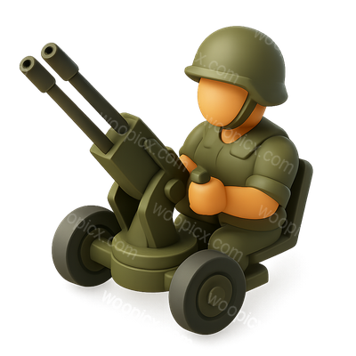 3D Anti-Aircraft Gunner Icon with Volumetric Feel