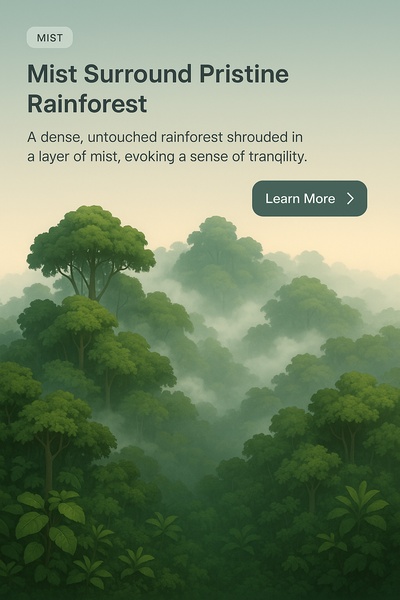 Misty Rainforest Landscape Illustration with Text Elements