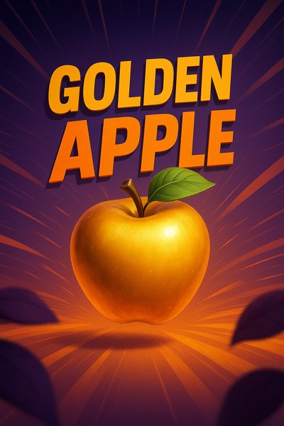 Dynamic Golden Apple Illustration with Engaging Composition