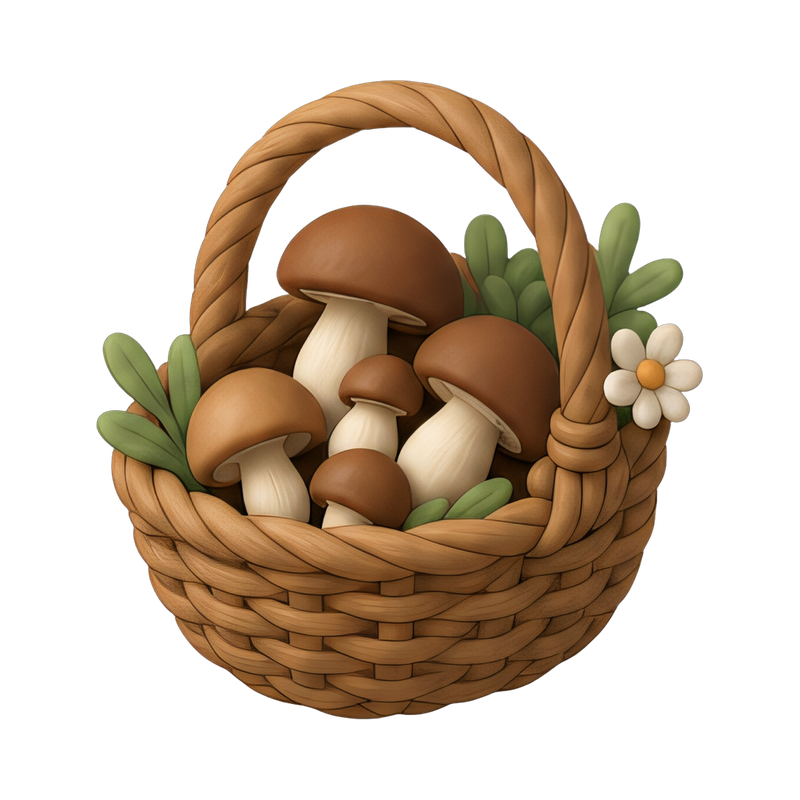 wicker basket filled with mushrooms
