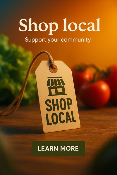 Promotional image encouraging local shopping and community support